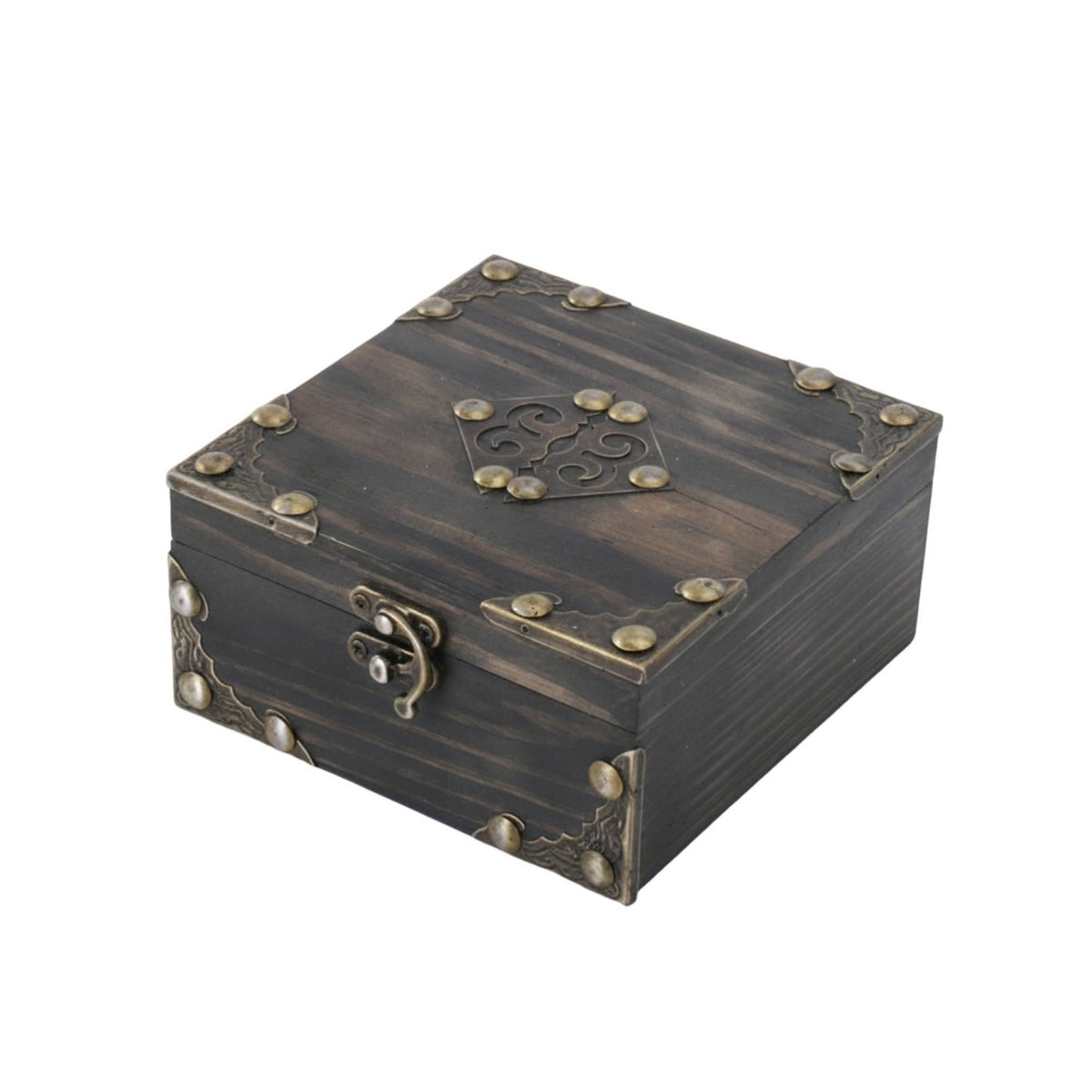 Square Wooden Storage Home Chest Decor Compact Size Hinged Lid for Tabletop