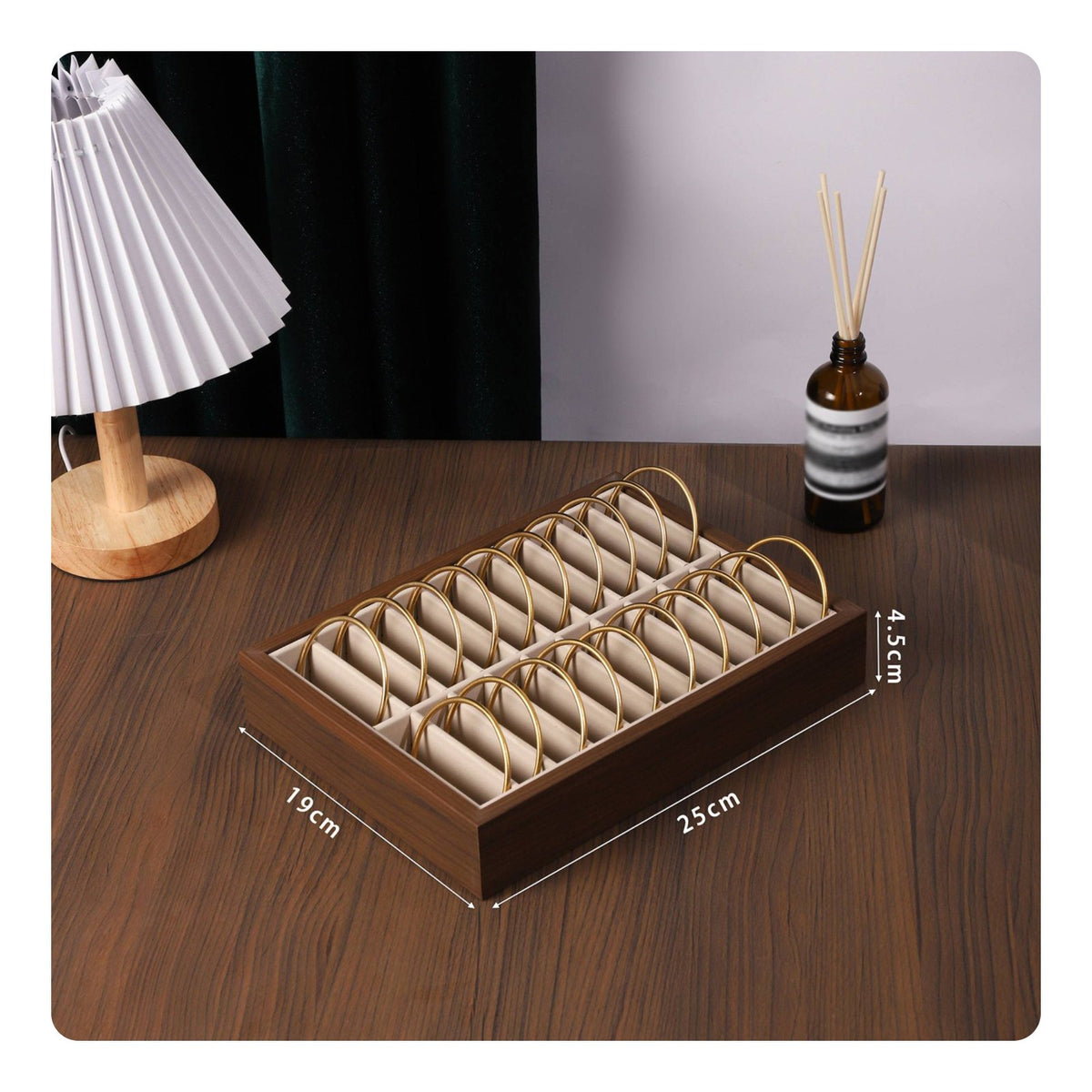 Multi-Compartment 20 Slot Bracelet Tray Showcase Quality Wooden Frame Jewelry Display Anti-Slip Surface for Retailers, Dresser Top, Closet