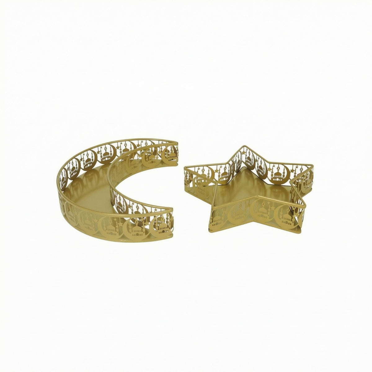 2 Pieces Perforated Metal Tray Set Gold-Colored Crescent Moon Tray