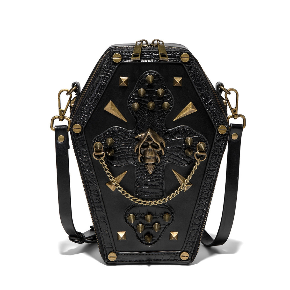 Crossbody Bag with Shoulder Strap Edgy Casket-Shaped Bag Eye-Catching for Goths