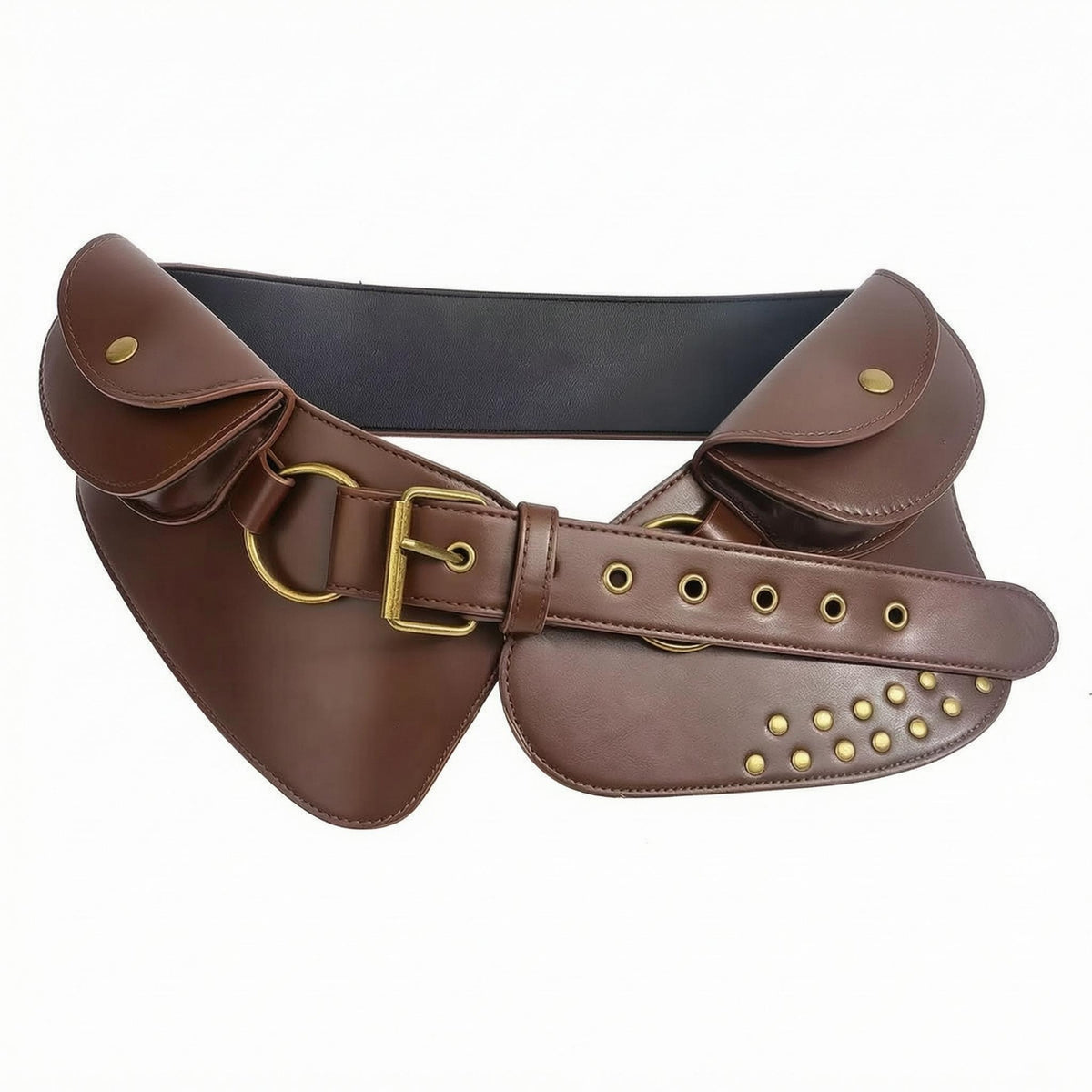 Layered Waist Belt Smooth Finish Studded Waist Belt Stitched Edges