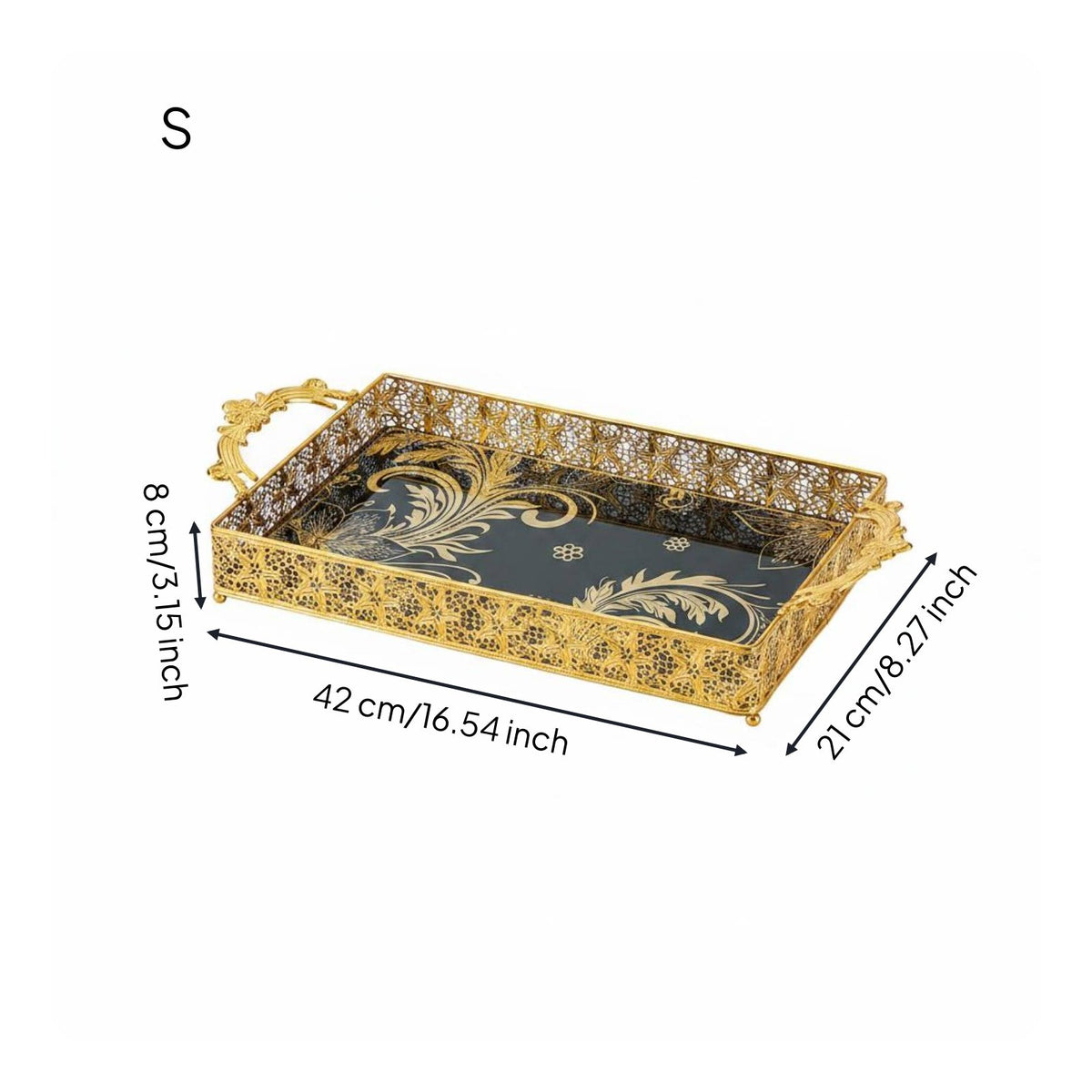2 Pieces Gold Filigree Tray Double Handle House Decoration Elegant Display