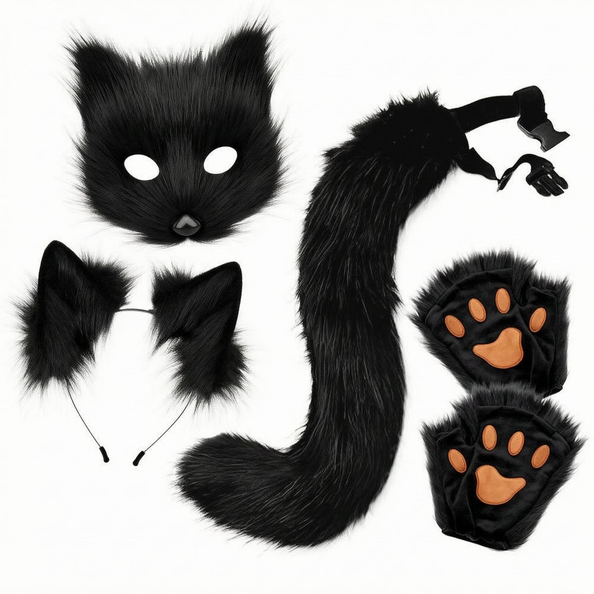 Costume Ear Headband Tail Face Covering Set Furry Animal Costume Accessories Soft Dress-up Kit