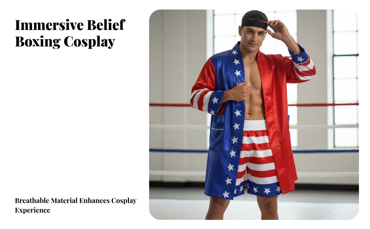 Skin-Friendly Hooded Boxer Robe with Shorts Breathable Hooded Boxing Robe and Shorts Set Soft American Flag Boxing Costume for Cosplayers, Party Goers, Cosplay Events, Themed Parties, Independence Day, Stage Performances