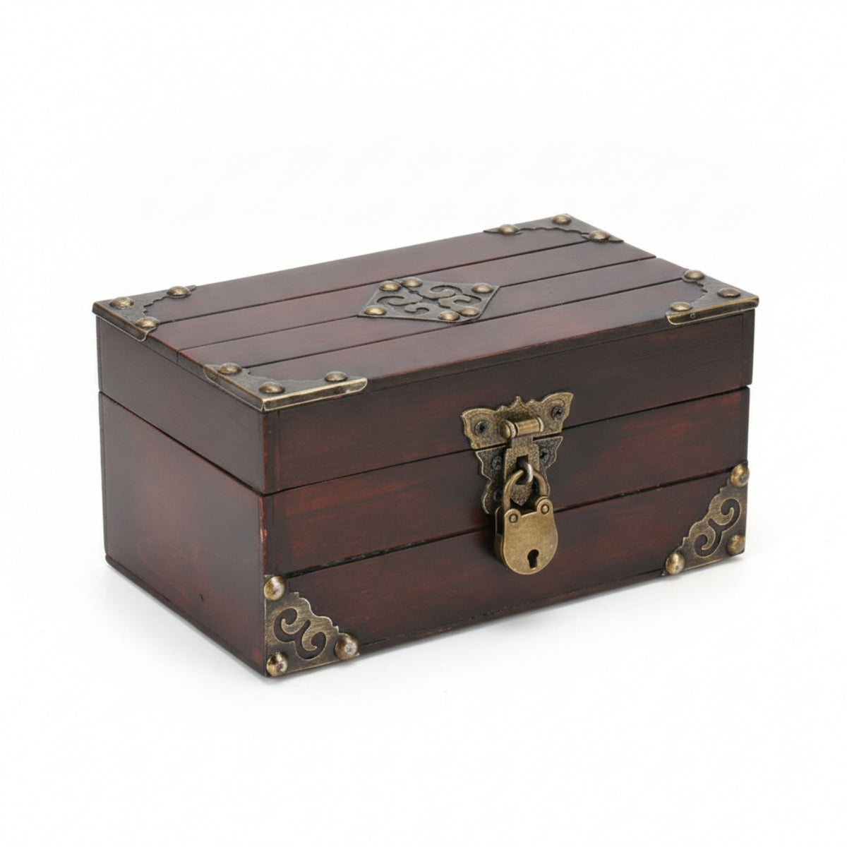 Wooden Jewelry Box Aged-Brass Hardware Pirate Treasure Box Metal Latch Room Decoration