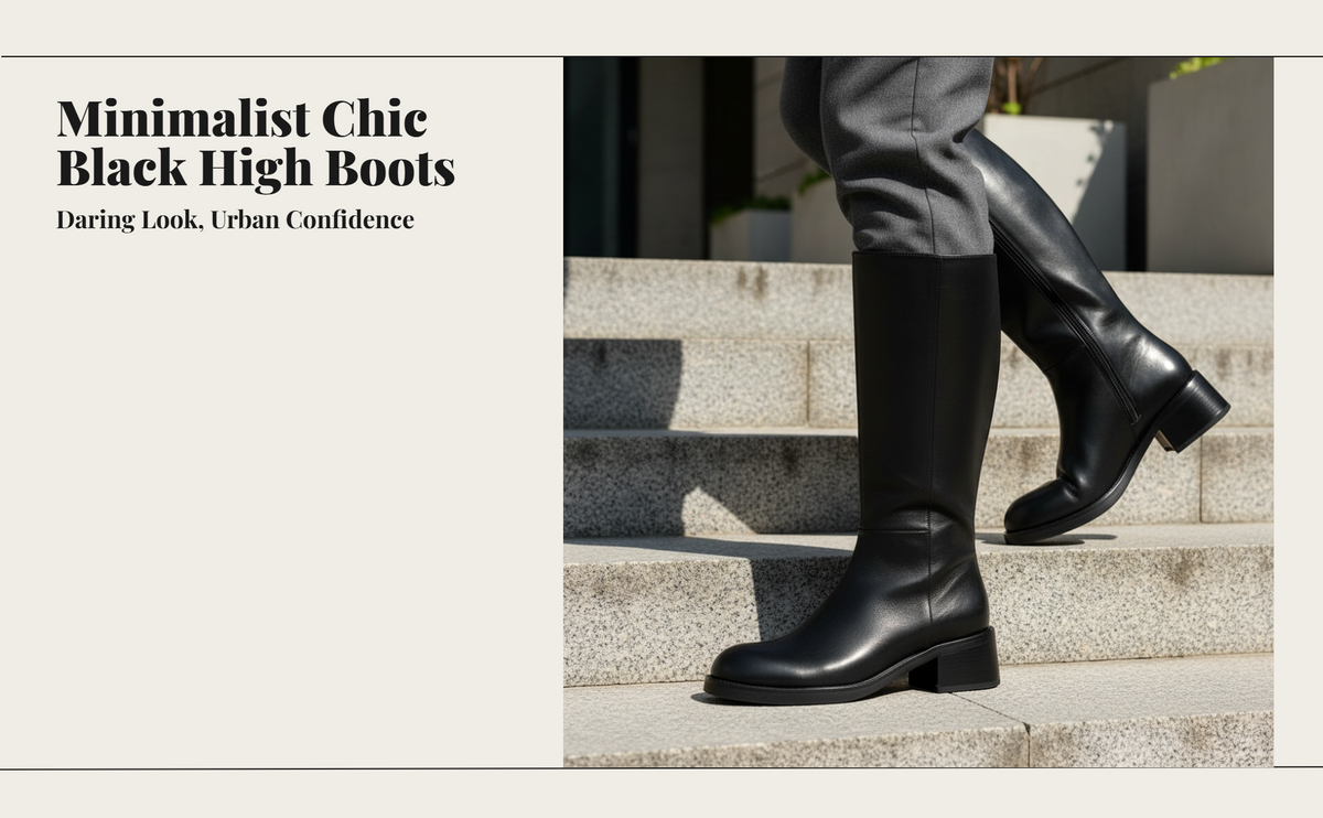 Men's Black High Top Boots, Leather, Side Fastener, Round Toe