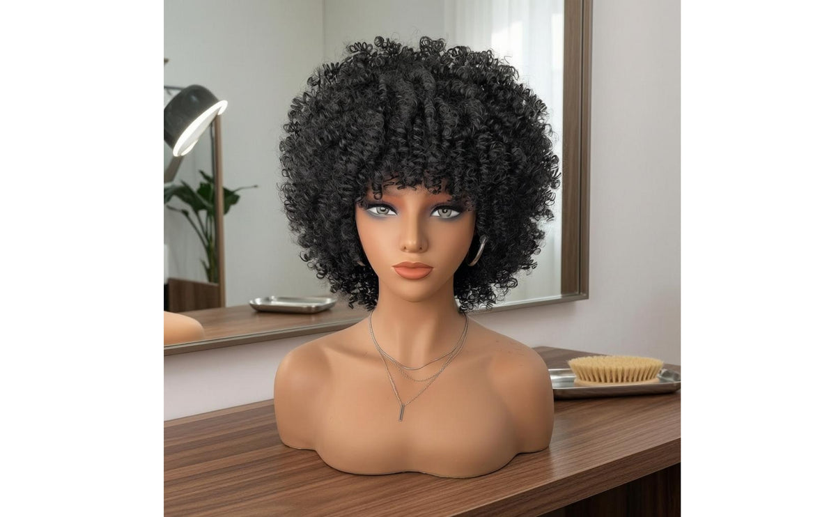 Tightly Coiled Synthetic Afro Curly Hairpiece Voluminous Soft-Textured Afro Hairpiece