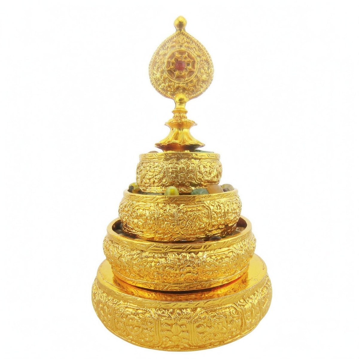 Tiered Mandala Plate Gilded Mandala Offering Plate Copper-Alloy for Display