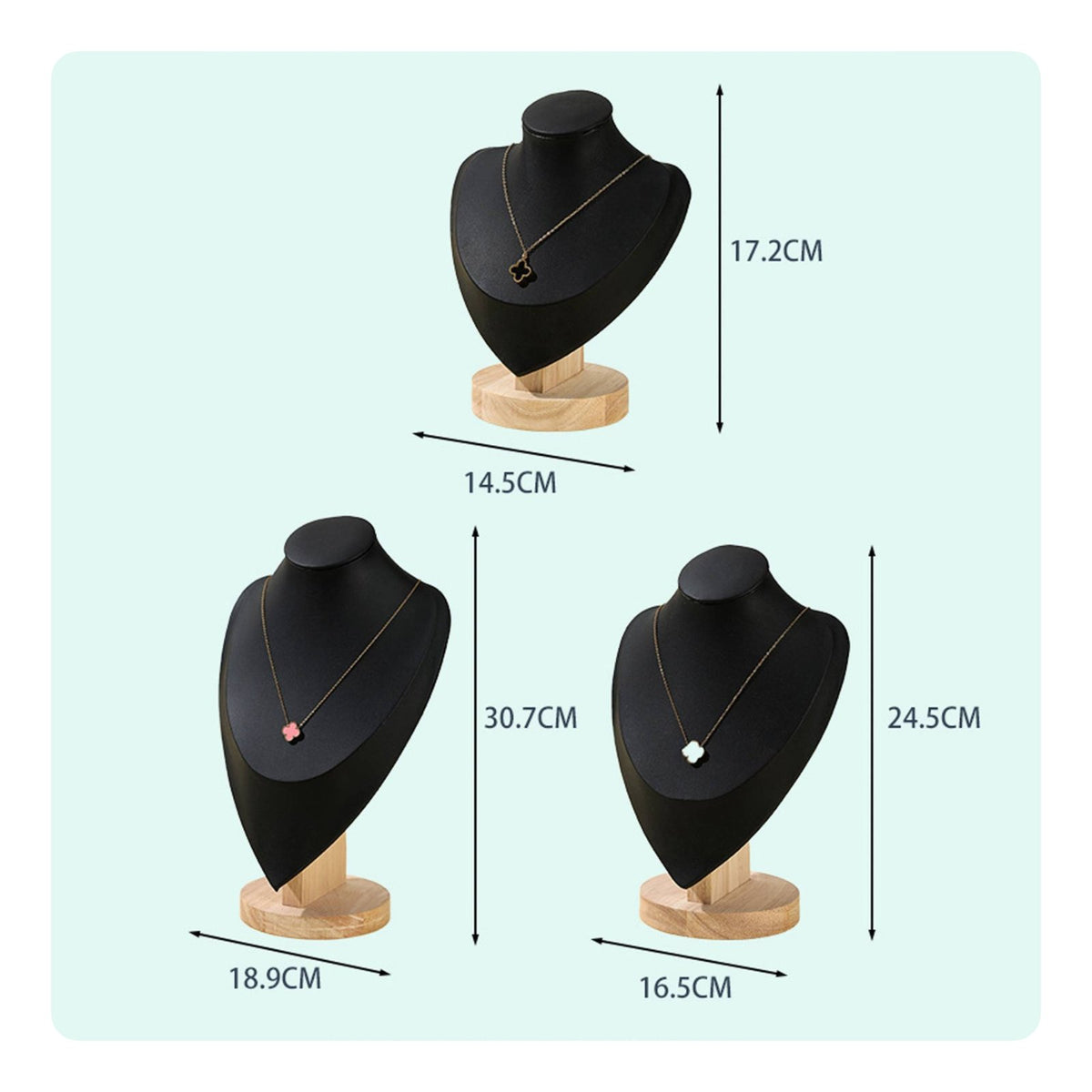Necklace Display Bust Stable Wooden Base Velvet Necklace Holder for Retail Shop