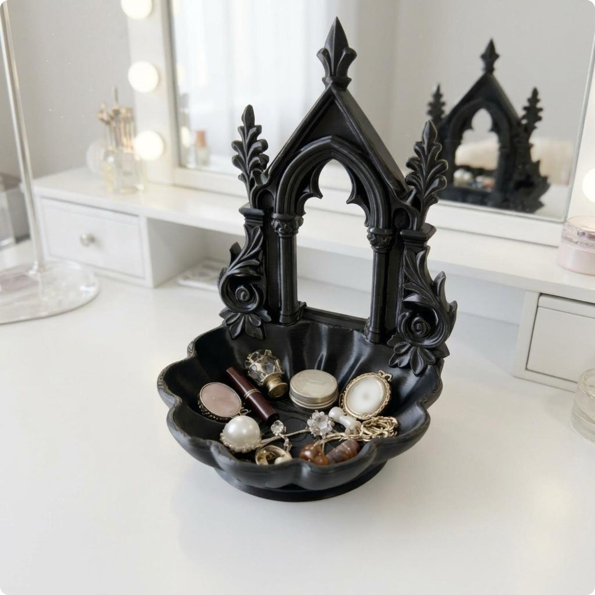Cathedral Jewelry Dish Aesthetic Home Decor Gold Trim