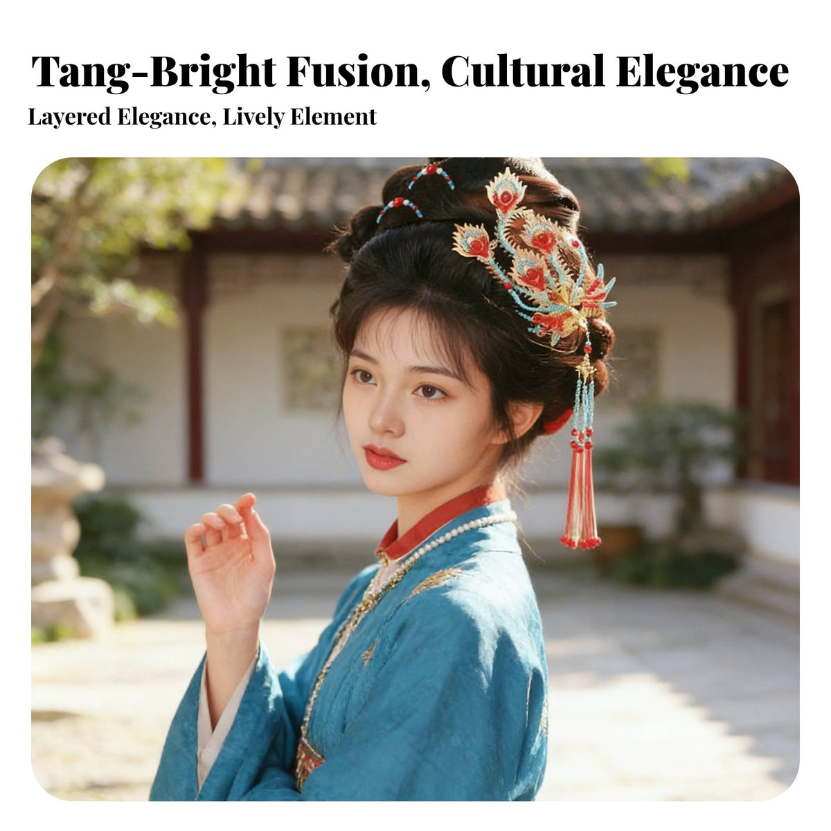 Tang Time Design Headdress Intricate Beadwork Mythical Avian Tassel Hair Crown Mythical Avian Hair Crown Set Elegant