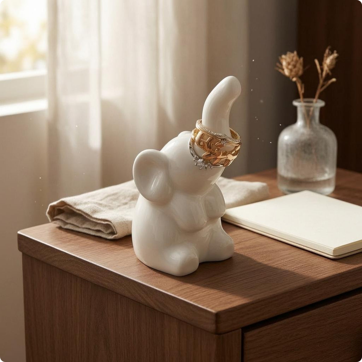 Ceramic Elephant Jewelry Holder Compact Glazed Elephant Jewelry Holder