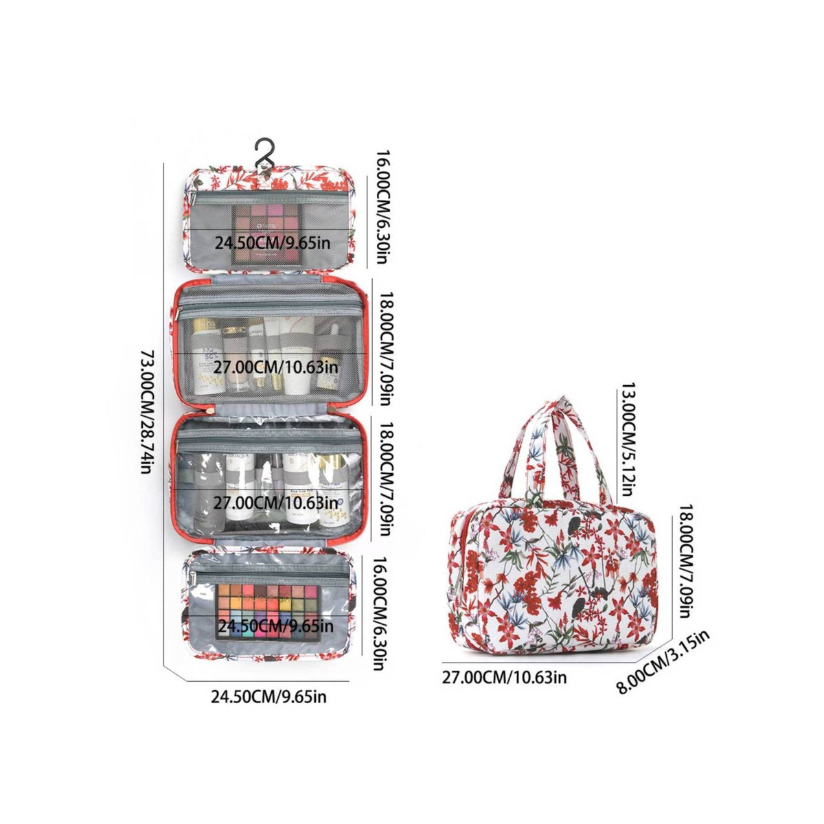 4 Fold Toiletry Organizer Floral Print Wet Dry Separation Bag Portable for Hotel
