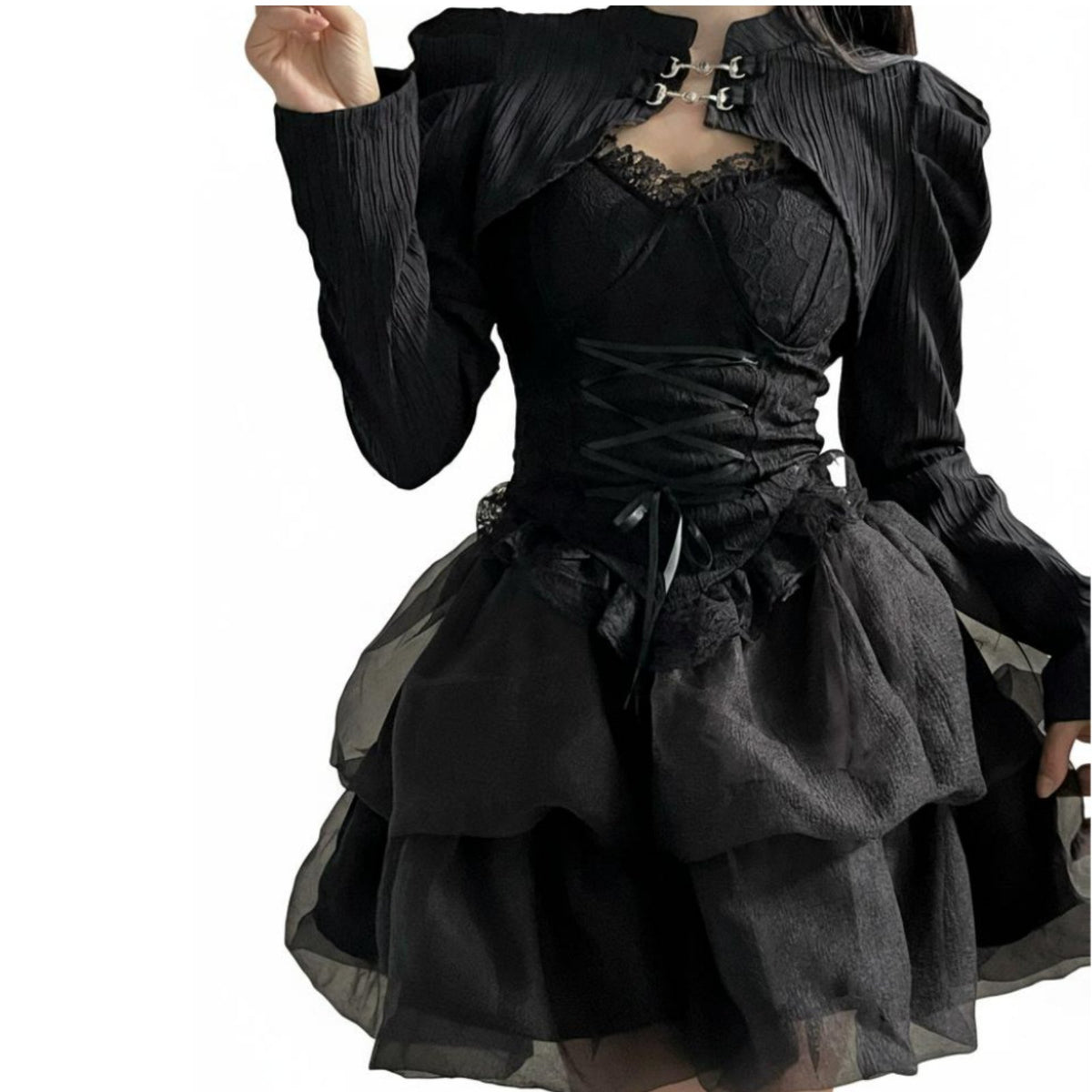 Gothic Two-Piece Dress Built-in Chest Pads Corset Top and Tutu Skirt Set