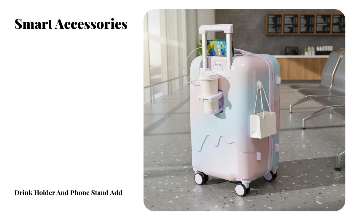 Gradient Color Design Ice Cream Design Trolley Telescopic Handle Hardshell Suitcase Combination Lock Rolling Luggage Scratch Resistant for Travelers, Vacationers, Young Adults, Vacation, School Trip, Airport