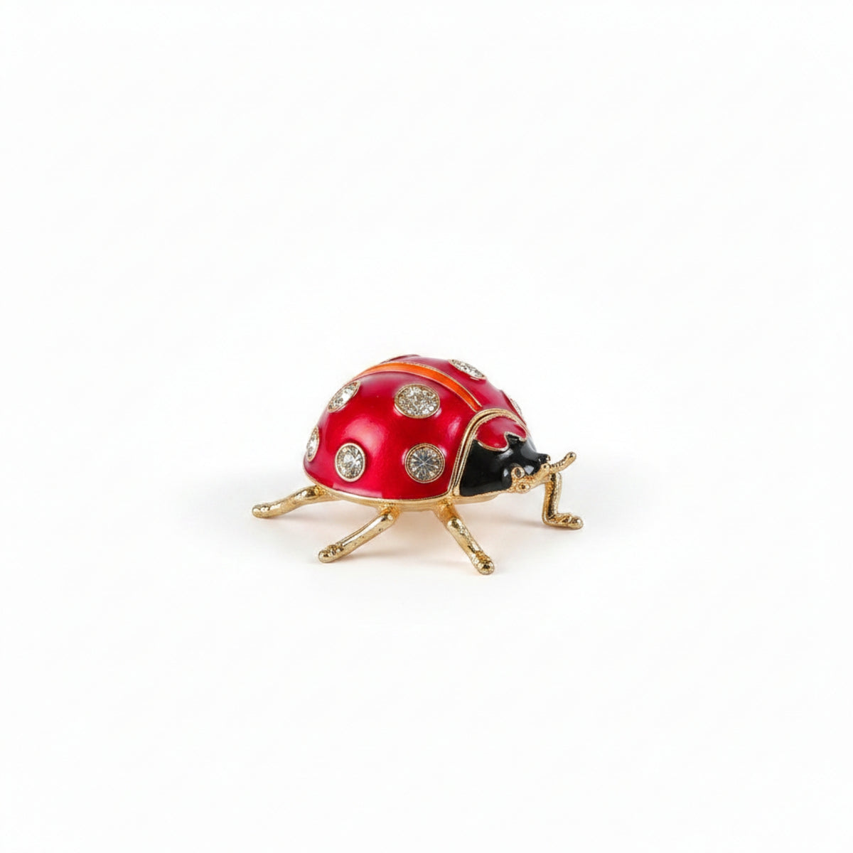 Keepsake Case Red Enamel Ladybug Box Collectible Gold Trim