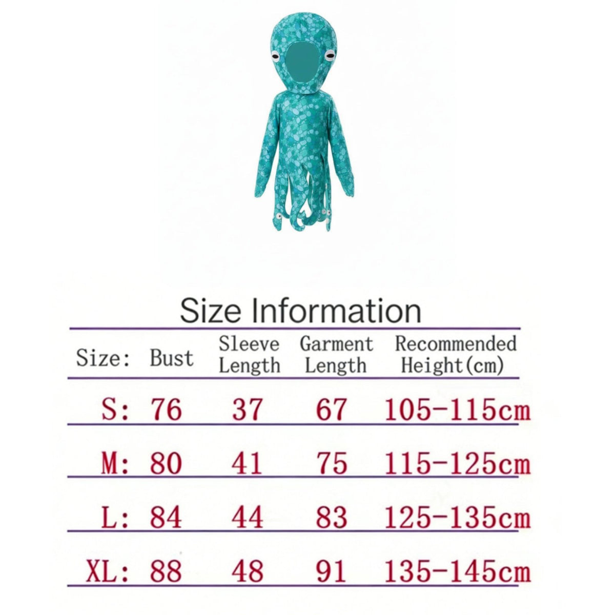 Squid Costume Sea Creature Costume Dress-up Clothing for Young Children, Halloween, School Plays