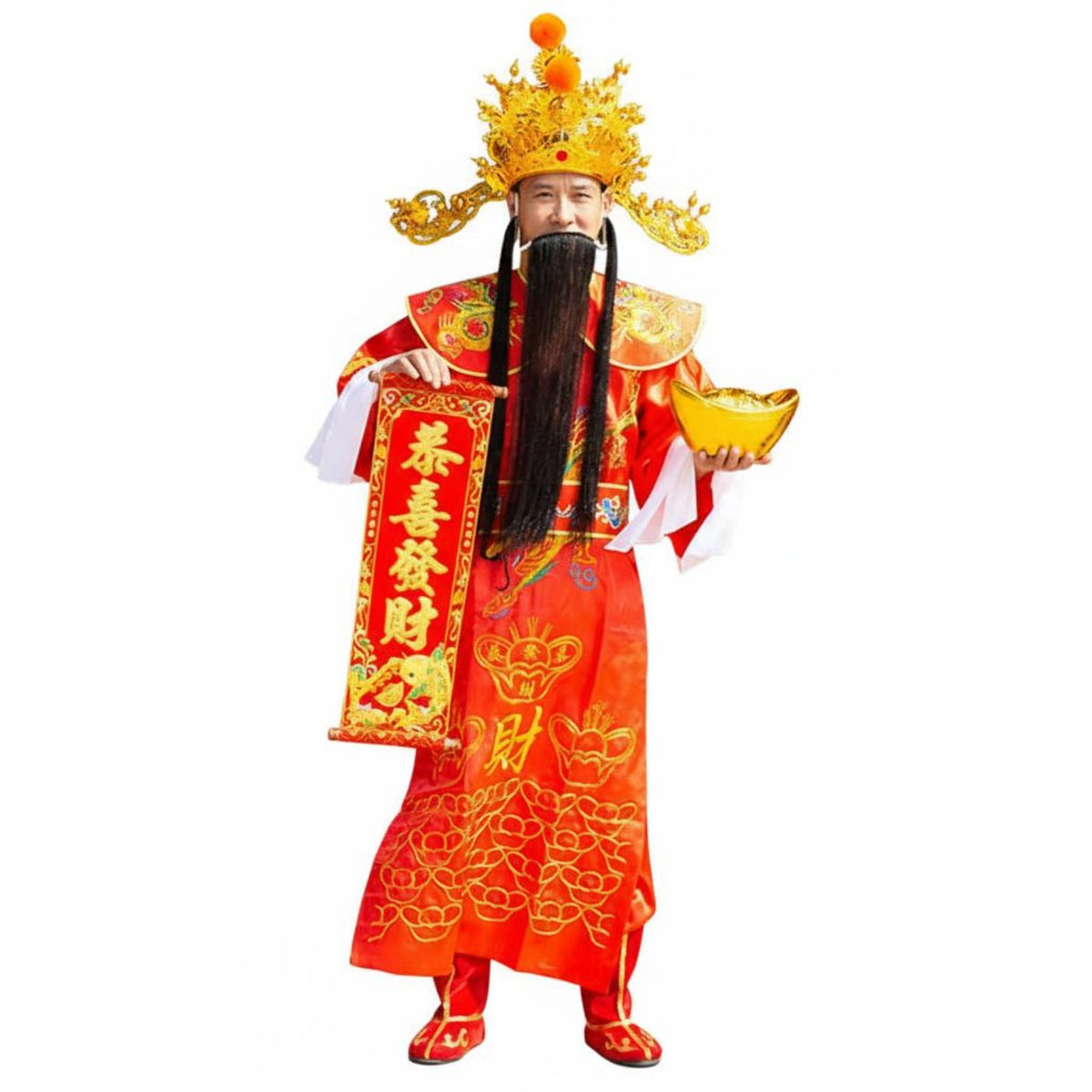 God of Wealth Costume Elaborate Headdress Chinese New Year Costume for Festivals