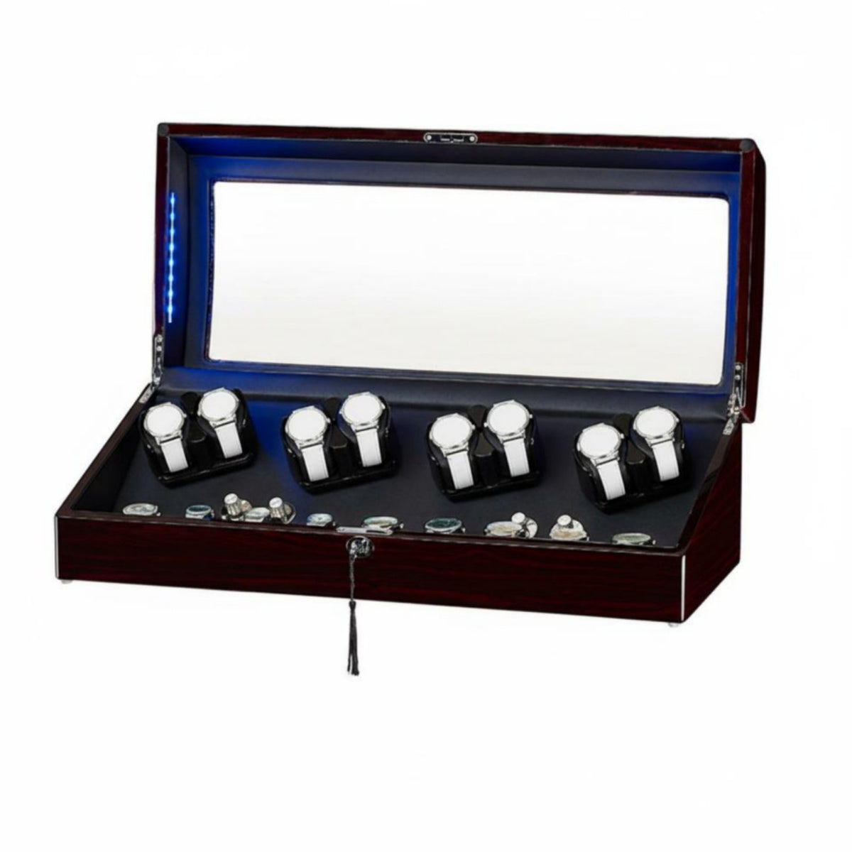 8+9 Watch Winder Box Multiple Rotation Modes Automatic Watch Winder Jewelry Storage Sturdy Wood Construction Lid Activated Stop