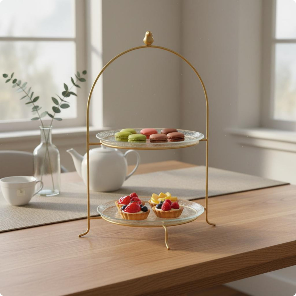 Gilded Feathered Cake Stand Decorative Display Multi Tier Dessert Stand Metal Frame Home Decor for Vanity
