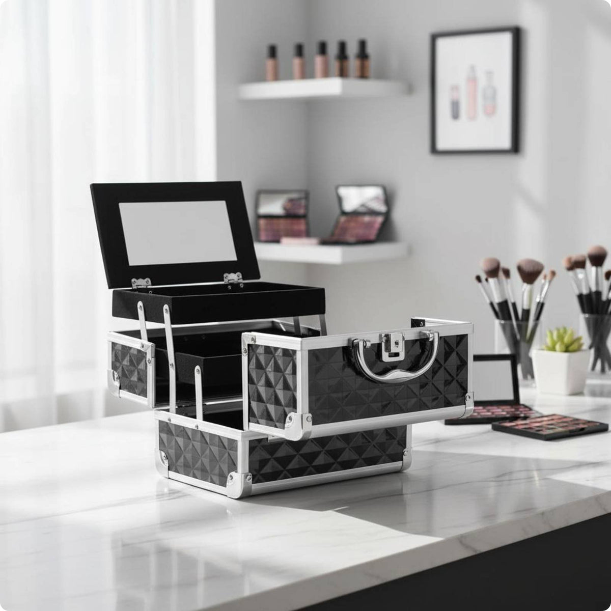 Makeup Box with Mirror Large Capacity Portable Beauty Suitcase Sturdy for Salon