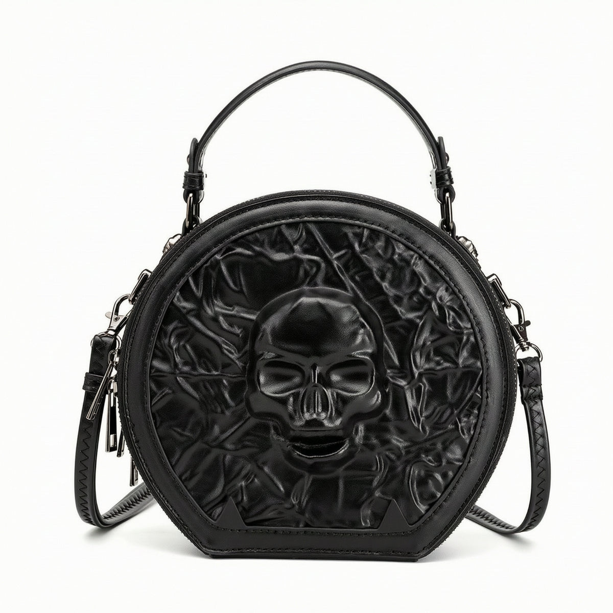 Skull Crossbody Bag with Detachable Strap Compact Purse Wipe-Clean for Festivals