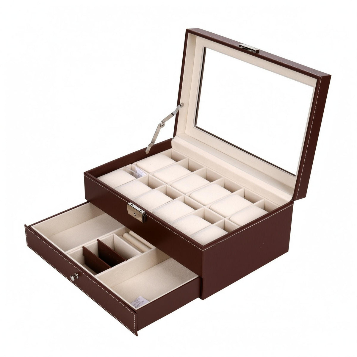 Watch Jewelry Box Mirror Lid 2-Layer Watch Organizer Easy to Clean