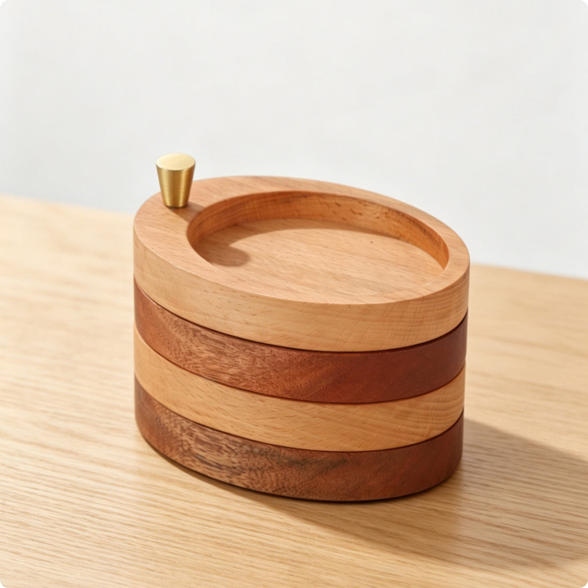 Oval Wood Jewelry Box Polished Finish Tabletop Decor Compact