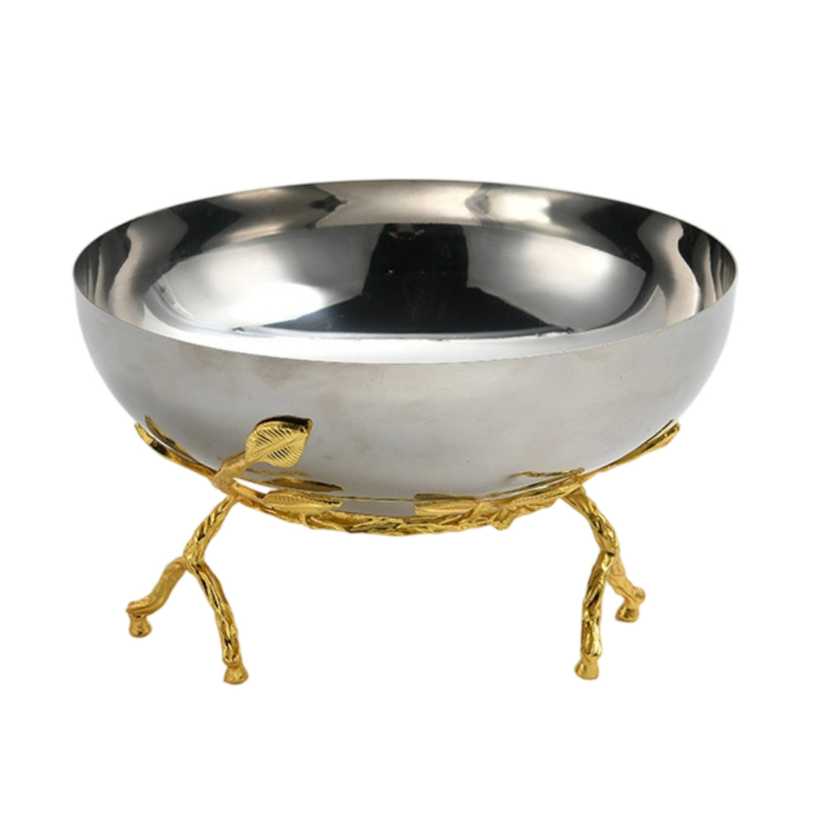 Bowl with Stand Silver-Toned Decorative Bowl with Stand Curved for Dining Table