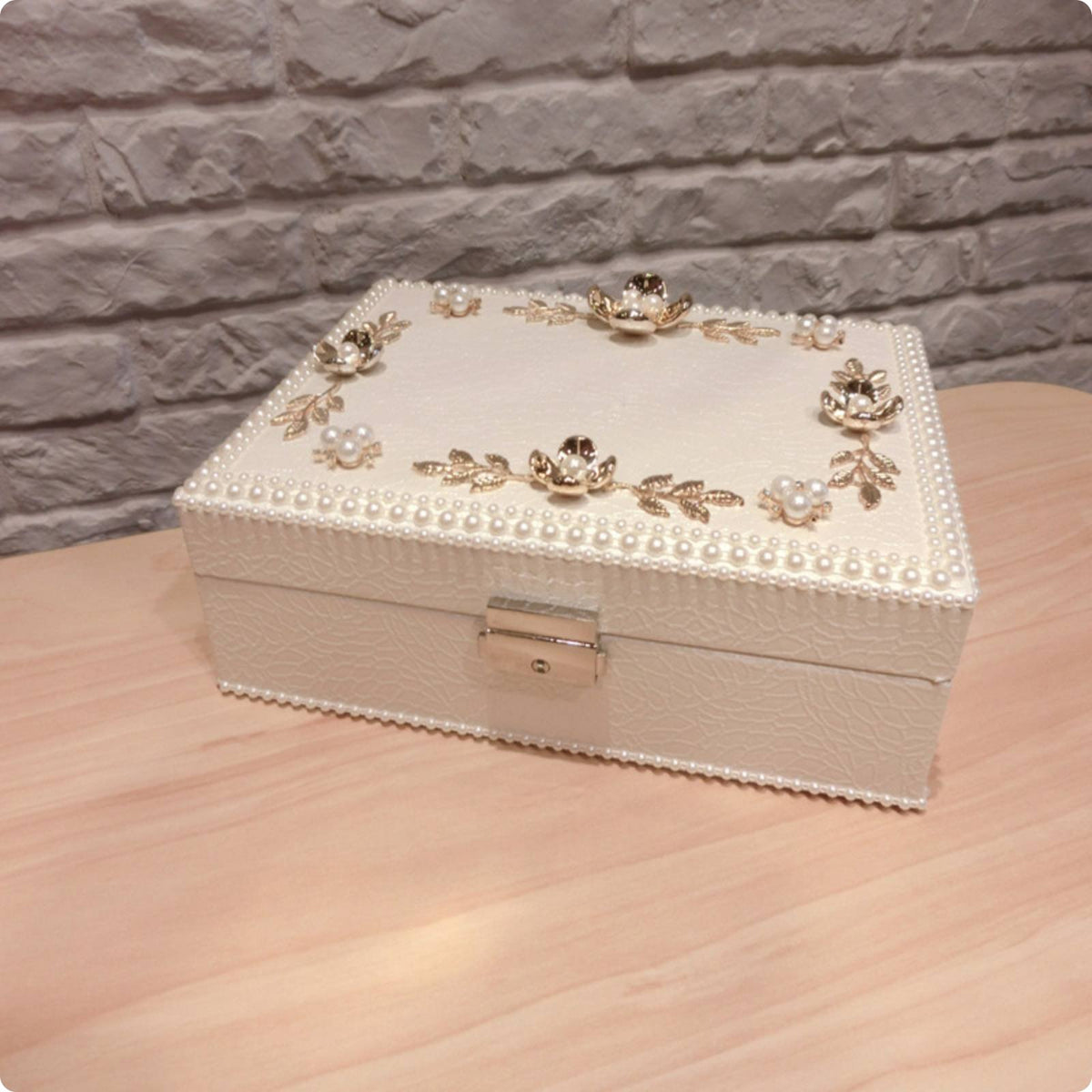Double Layer Jewelry Box Elegant Floral Jewelry Box Carved Design for Bedroom