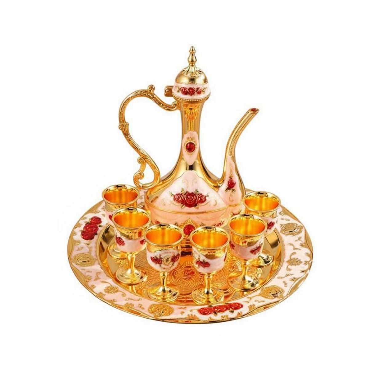 8 Pieces Vintage Metal Drinks Set Luxury Design European Design Vintage Drink Set Home Decoration for Wedding, Hotel