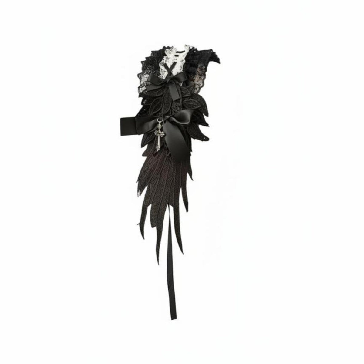 Victorian Celestial Feather Lace Headband, Dark Cosplay Hair Accessory, Punk Subculture, Black Cream Random