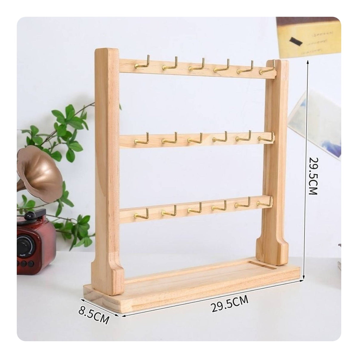 Solid Wood Wooden Jewelry Display Rack Tangle-Tangle-Resistant Design Keychain and Bracelet Stand Sturdy Base for Women, Dressing Table