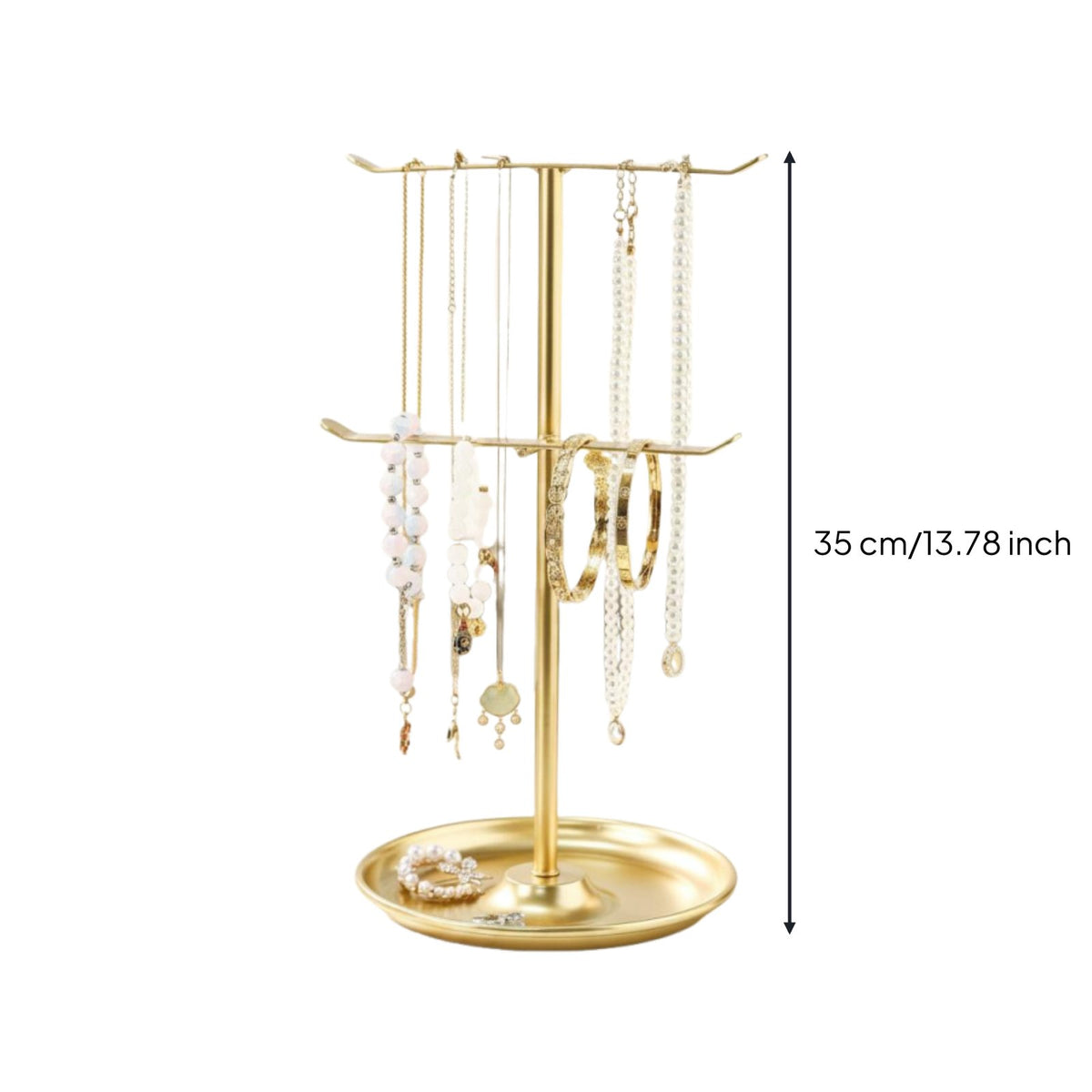 2-Tier Jewelry Stand Metal Construction Tabletop Jewelry Tree for Dresser, Women