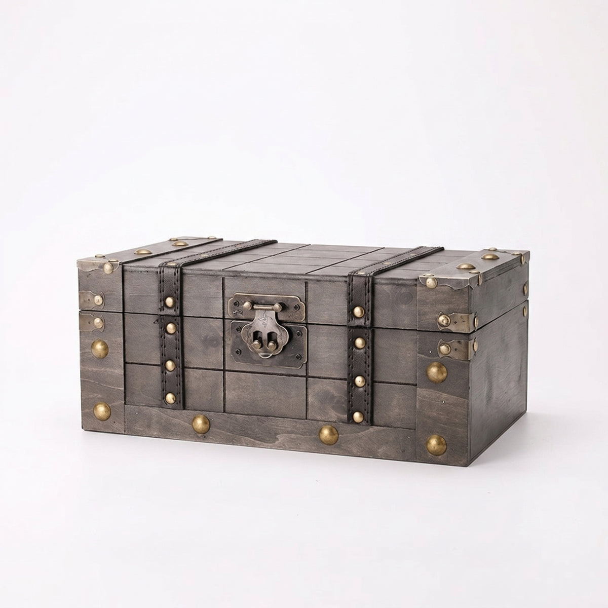 Wooden Box with Hinged Lid Vintage-Style Wooden Box with Lock Rustic Jewelry Chest for Desk