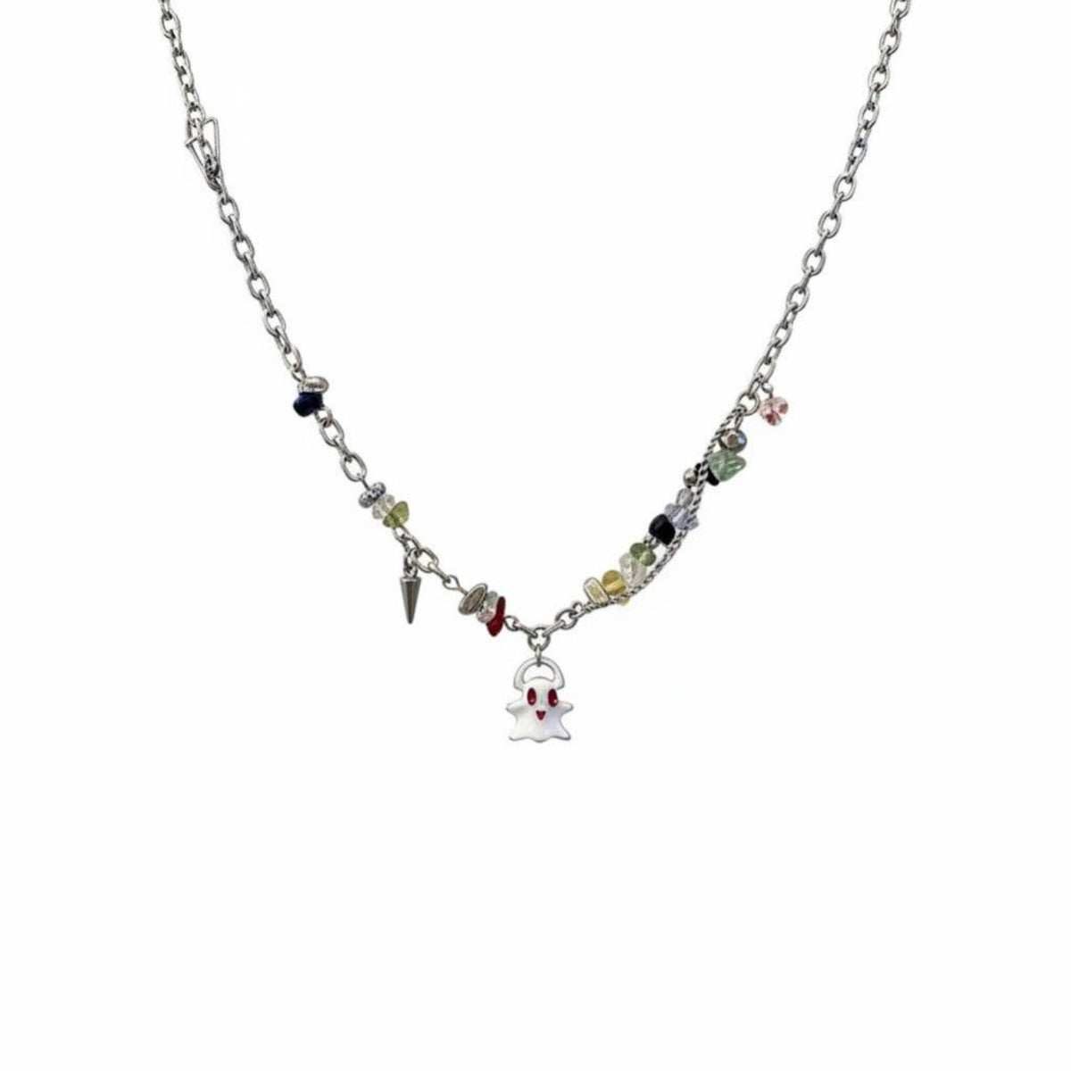Specter Pendant Mixeddesign Chain Halloween Themed Short Beaded Necklace