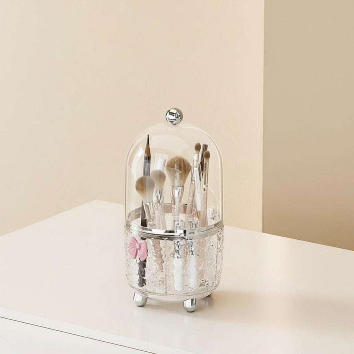 Rotating Brush Cylinder with Lid 360-Degree Rotation for Bathroom Counter, Teens