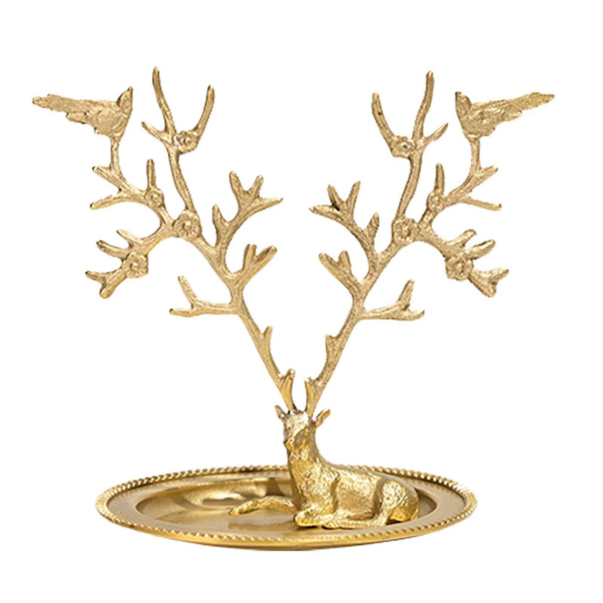 Deer Branching Jewelry Stand Ridged Rim Decor Piece Space-Saving