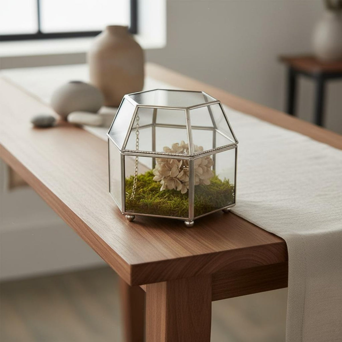 Hexagonal Glass Box Hinged Lid Lidded Display Box Vintage Jewelry Case Multipurpose Vintage Design Jewelry Organizer for Desktop