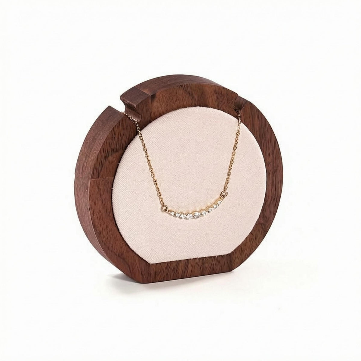 Circular-Shaped Jewelry Stand Framed Walnut Necklace Display Stand Elegant