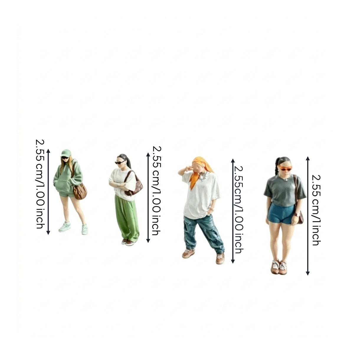 4 Pieces Miniature Figure Painted Scale Model Figure Toy Detailed Fully Assembled for Collectors, Dioramas, Street Layouts