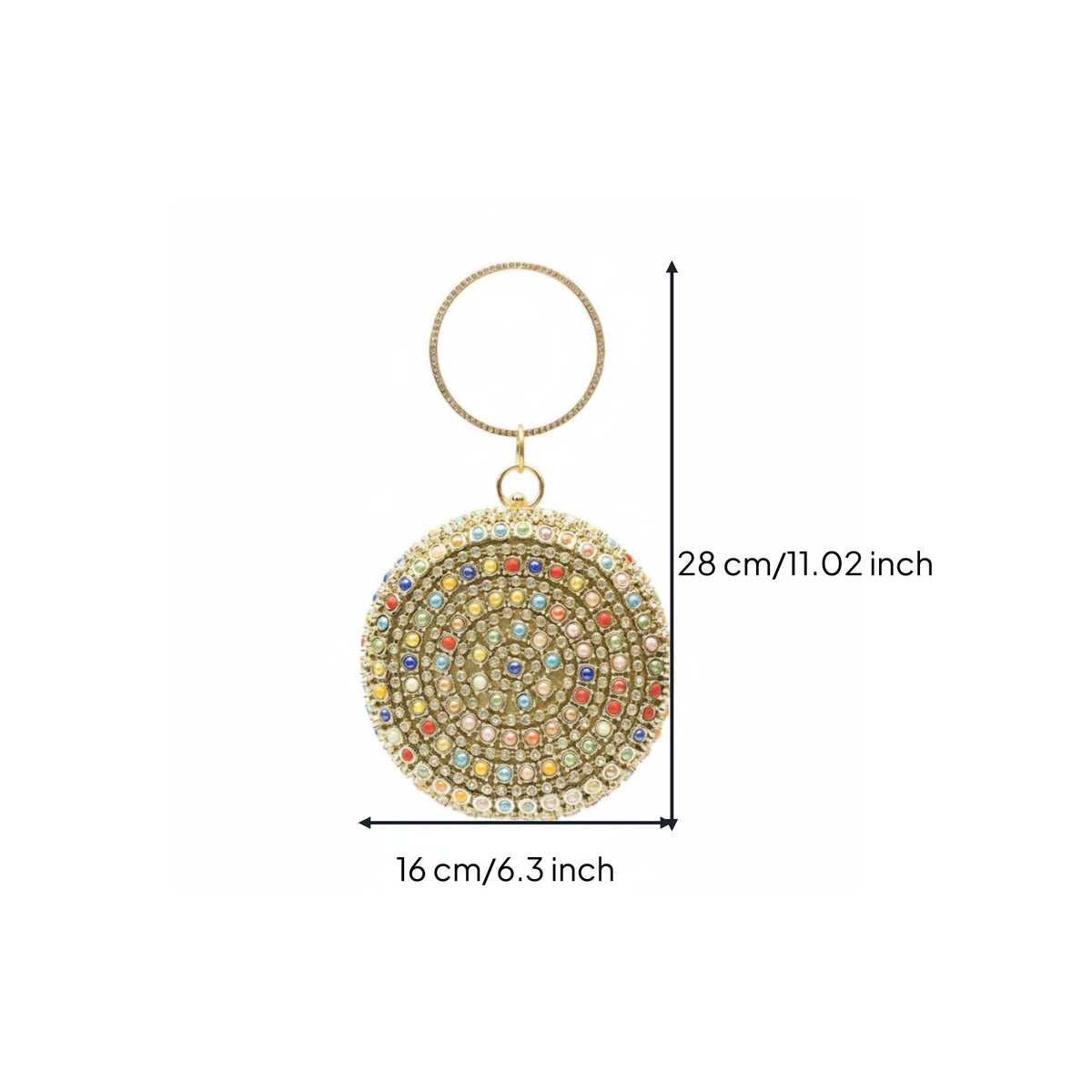 Beaded Round Clutch Wrist Strap Wristlet Evening Bag Glittery for Party, Women