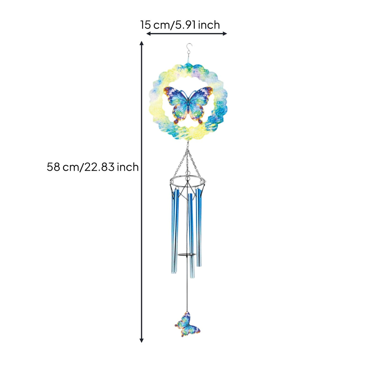 3D Butterfly Wind Chime Reflective Mandala Wind Easy to Hang for Balcony