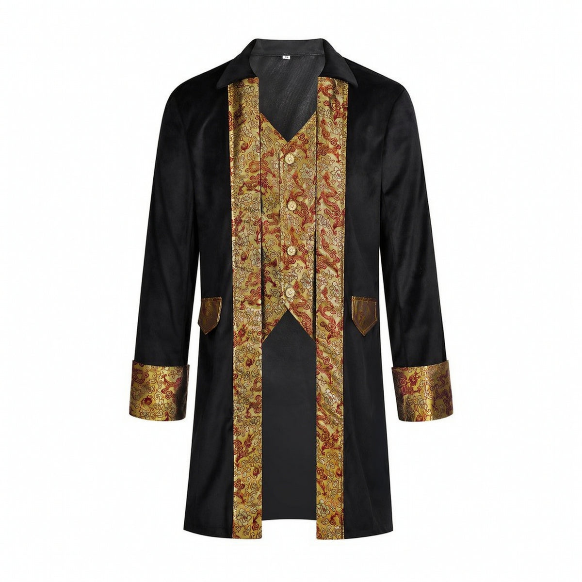 Court Coat with Brocade Panels Notched Collar Medieval Pirate Jacket Knee-Length