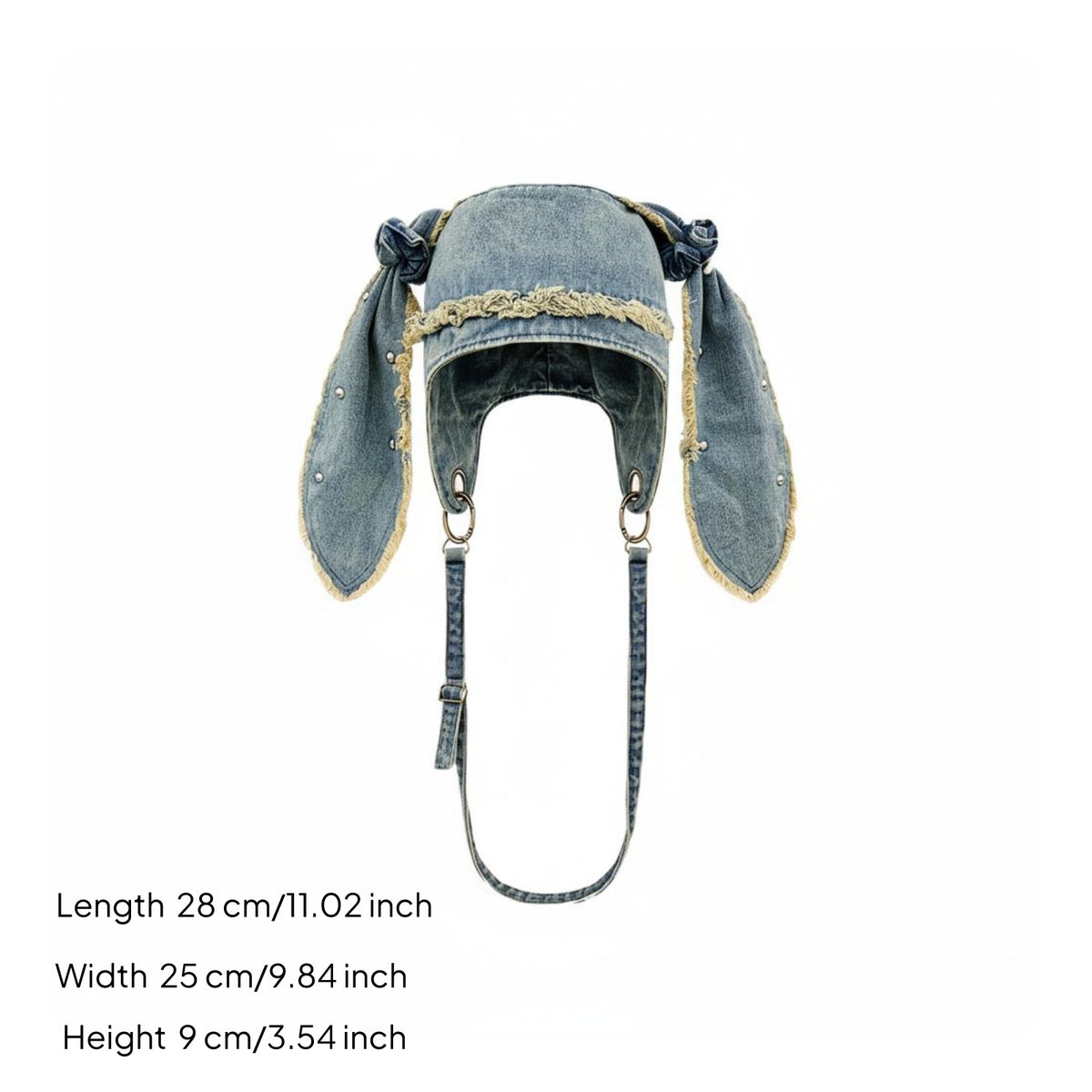 Washed Jean Rabbit Ear-Like Cap Cute Fashion Accessory Crossbody Strap for Women