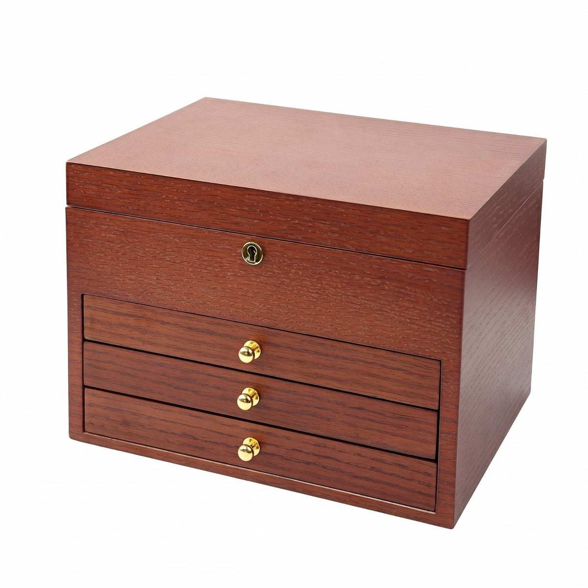 Wooden Jewelry Box Rosewood Grain Home Storage Gold-Tone Pulls