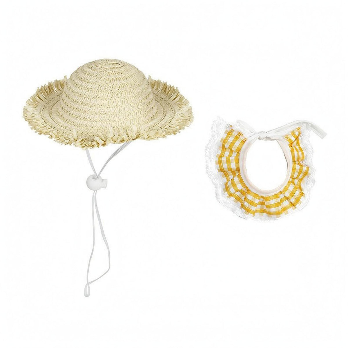 Pet Hat Set Lace Trim Woven Straw Hat Decorative