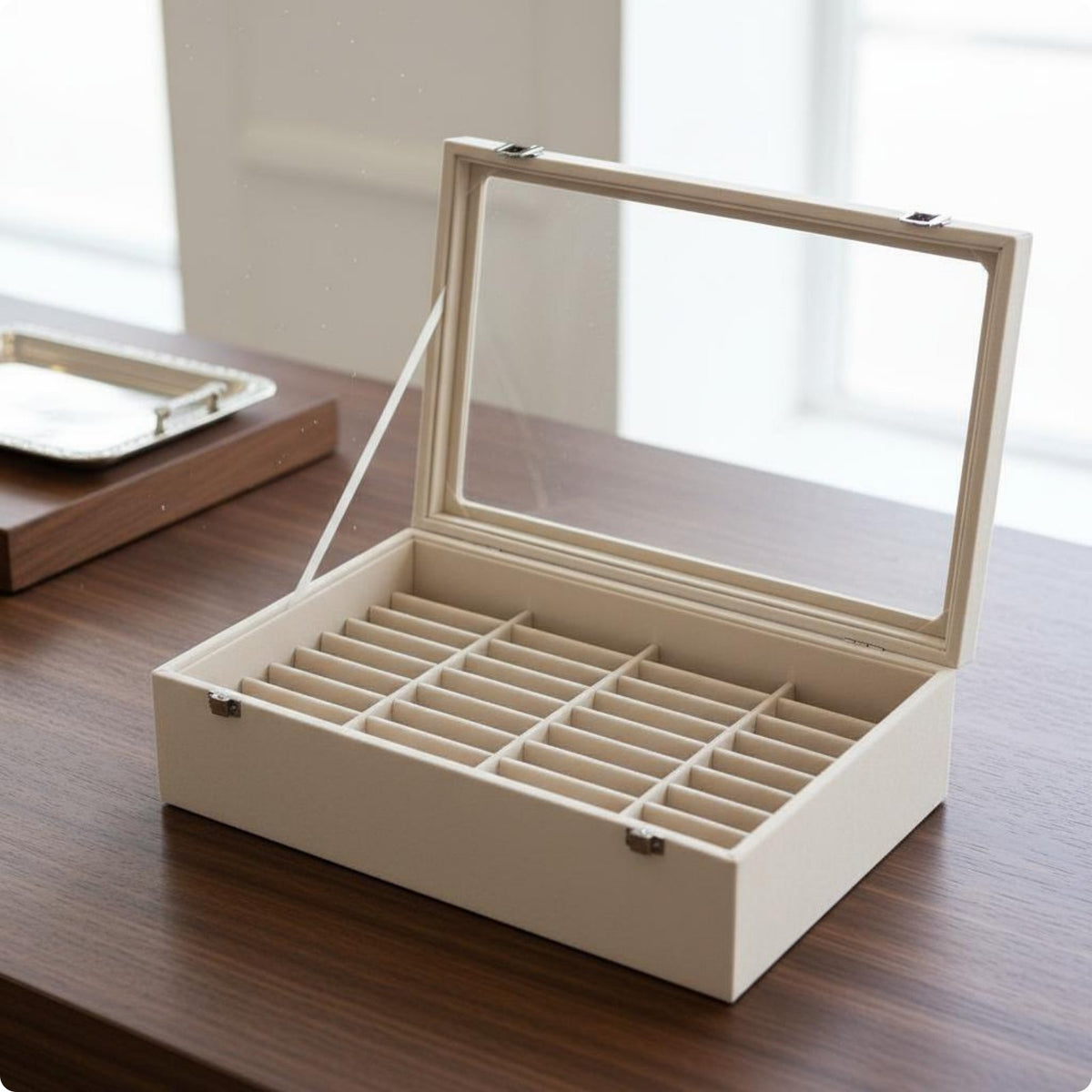 40 Slot Bangle Case Dust Protection Dustproof Bangle Storage Box Secure Latches Glass Lid Jewelry Tray for Retail Display