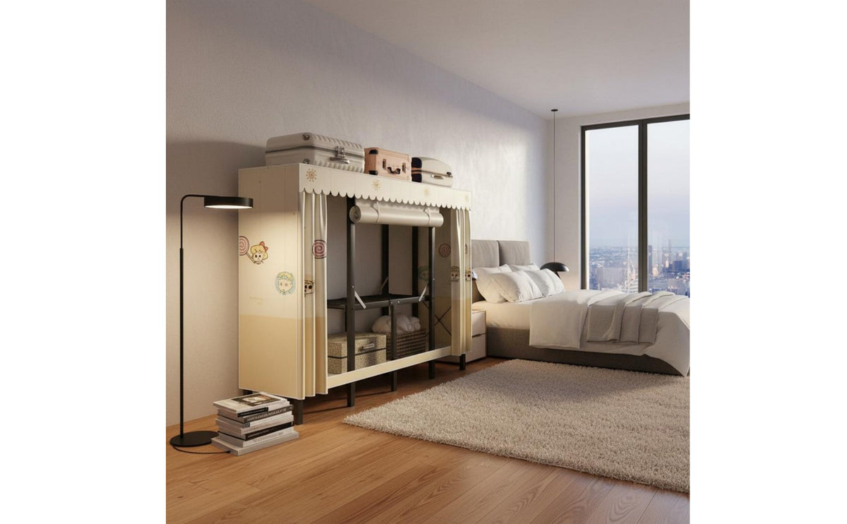 Installation-No-Tools Foldable Cloth Wardrobe Easy to Assemble Portable Wardrobe Closet Quick Assembly Steel Frame Textile Closet Space Saving for Renters, Students, Rental Room, Temporary Housing