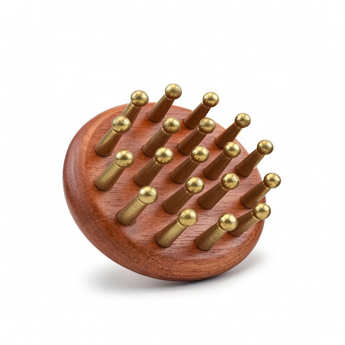 Wooden Massage Brush with Brass Pins Compact Brass Pin Massager Full Body